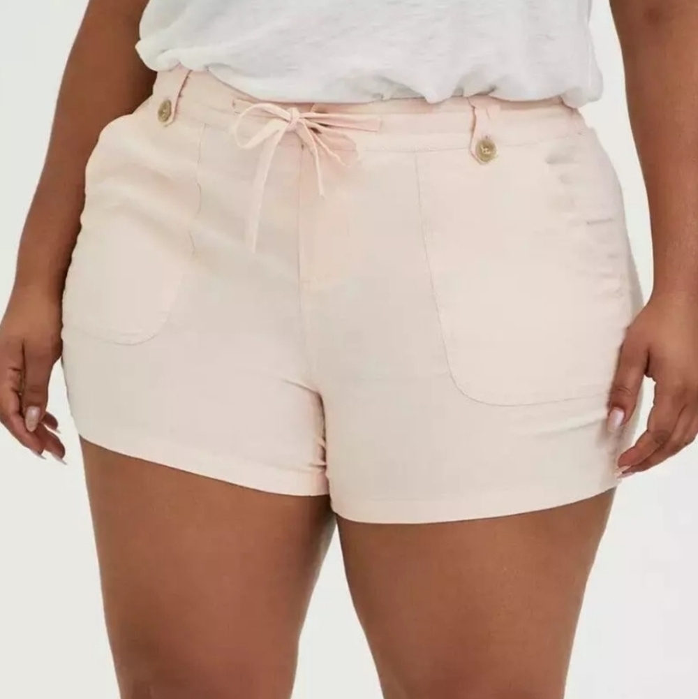 Torrid Pink Mid Rise Linen Blend Shorts
